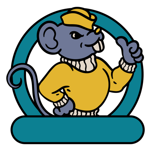 Blue and yellow rat with a hat and a thumbs up PNG Design