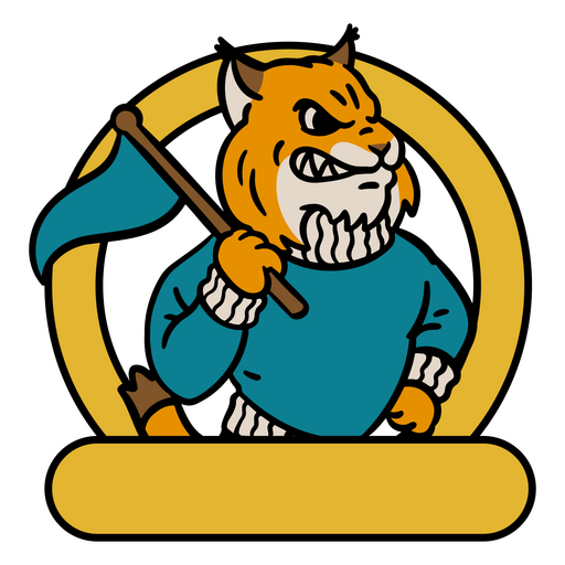 Desenho divertido de um lince em estilo cartoon com bandeira. Desenho PNG