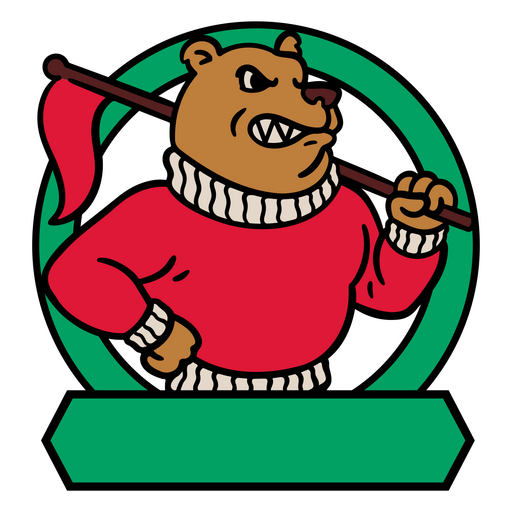 Urso segurando uma bandeira com um suéter vermelho Desenho PNG