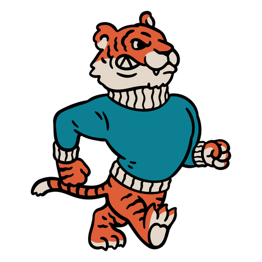 Tiger in a sweater running PNG Design