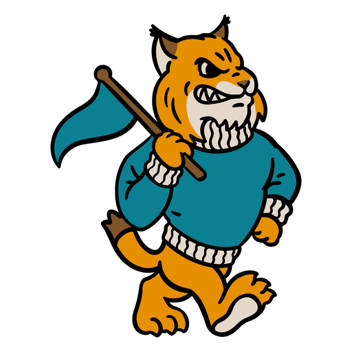 Tiger wearing a sweater and holding a flag PNG Design