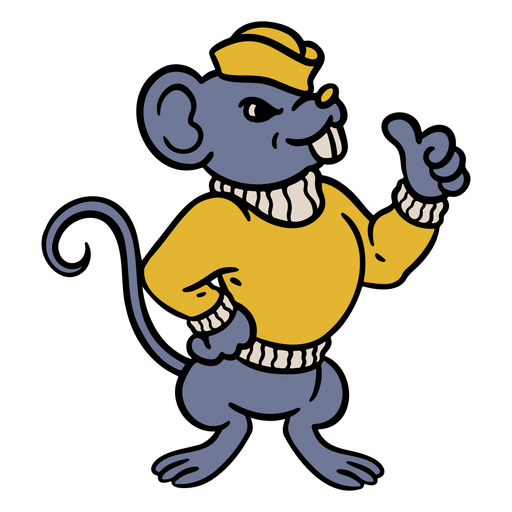 Cartoon mouse wearing a yellow sweater and hat PNG Design