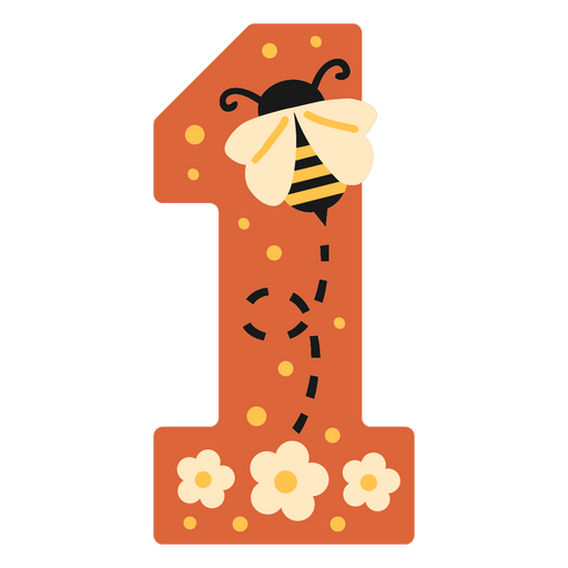 Number one with a bee and flowers PNG Design