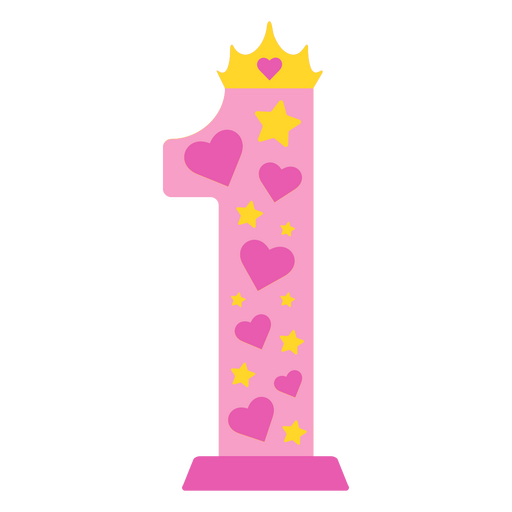 Pink number one with a crown and hearts PNG Design