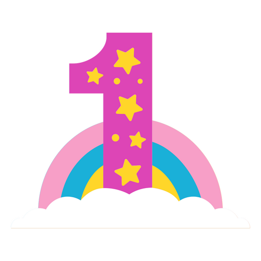 Nummer eins mit einem Regenbogen und Sternen auf einer Wolke PNG-Design