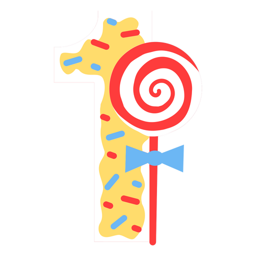 The number one with a lollipop and a lollipop stick PNG Design