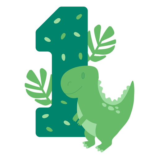 Green dinosaur is standing next to a number 1 PNG Design