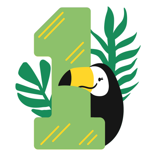 Die Nummer eins mit Tukan und Blättern PNG-Design