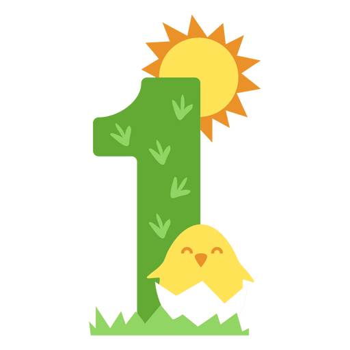 The number one with a chick and sun PNG Design