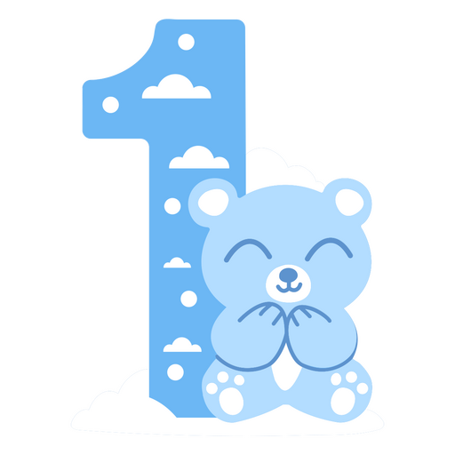 Blue teddy bear with the number one PNG Design