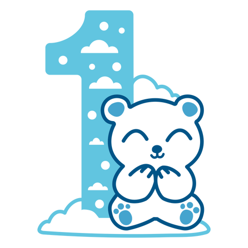 Teddy bear is sitting next to the number one PNG Design