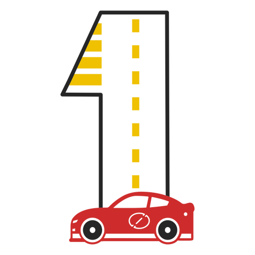 Red car driving down a road with the number one on it PNG Design