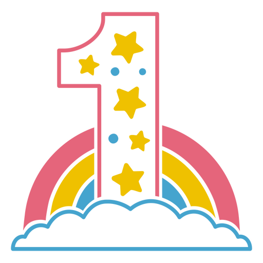 El número uno con estrellas y nubes. Diseño PNG