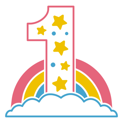 The number one with stars and clouds PNG Design