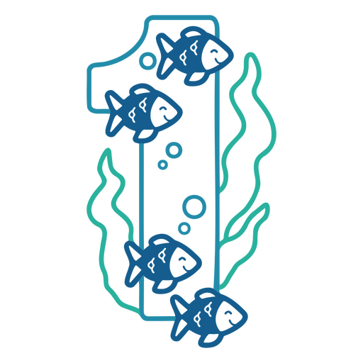 The number one with fish in the water PNG Design
