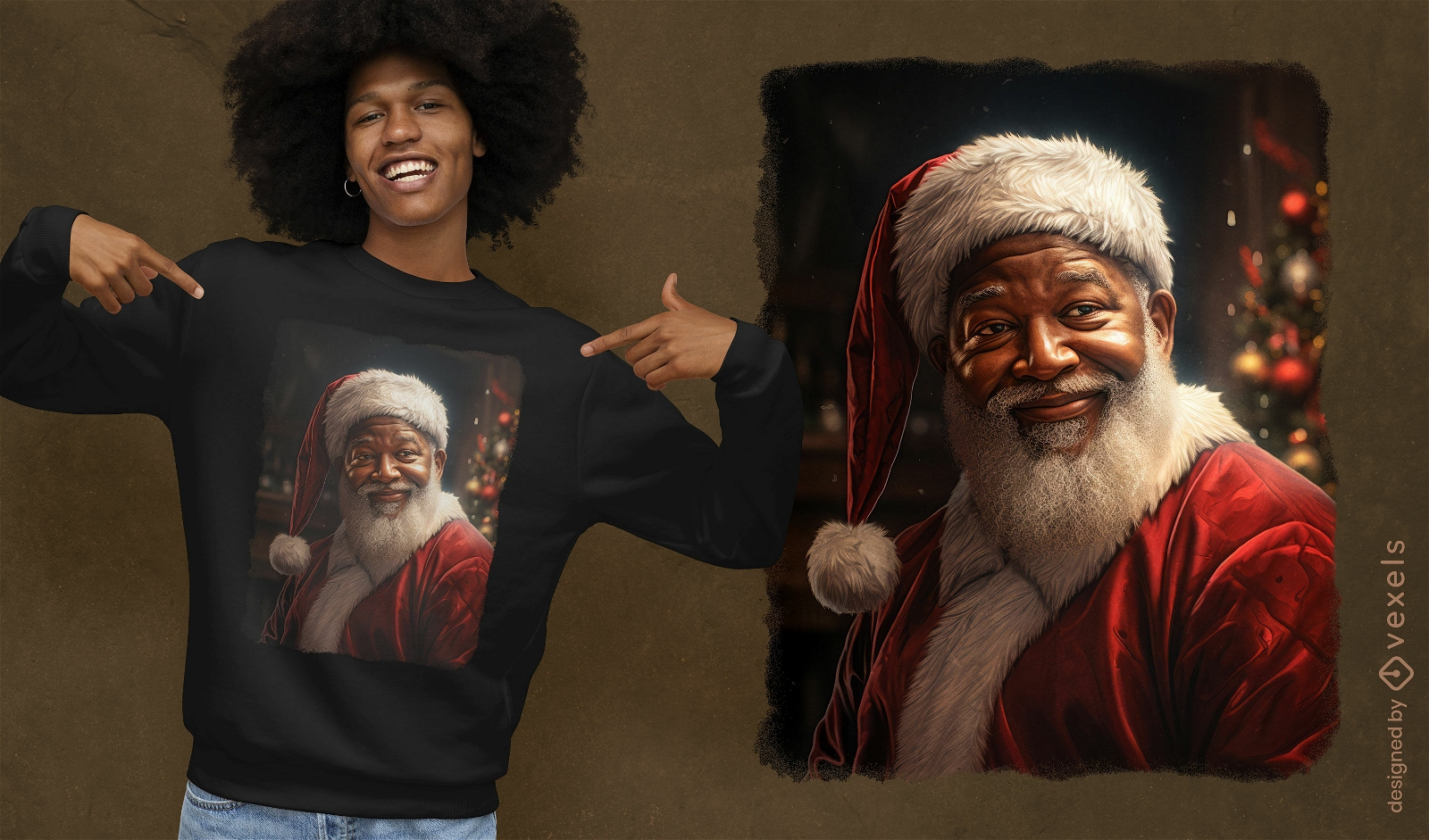 Black Santa realistic psd t-shirt design