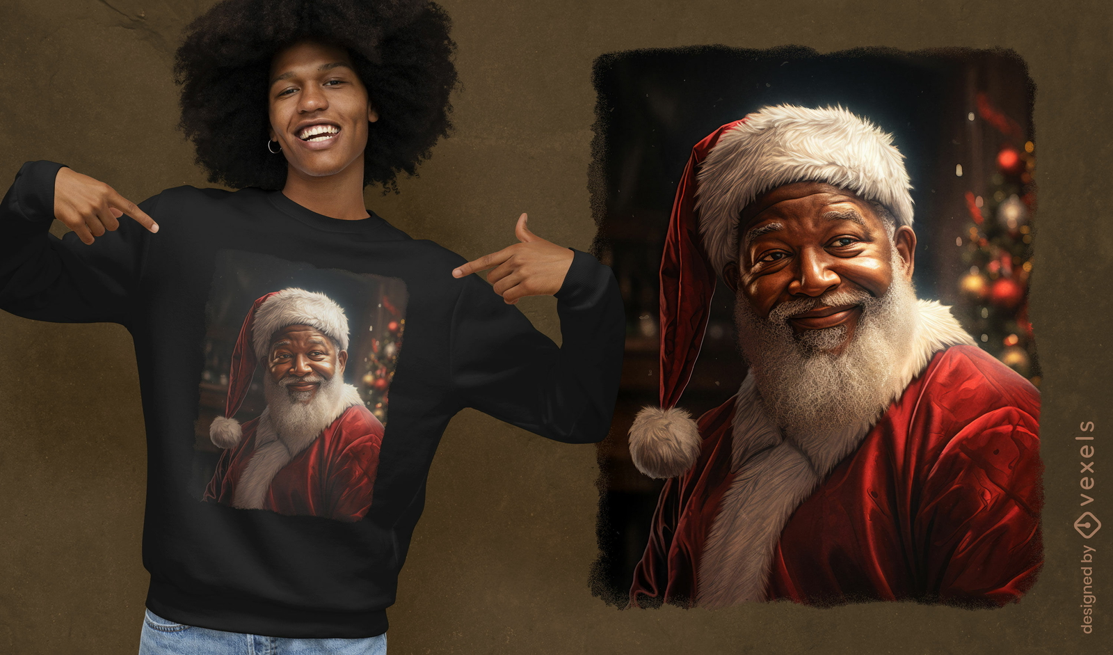 Diseño de camiseta psd realista de Papá Noel negro.