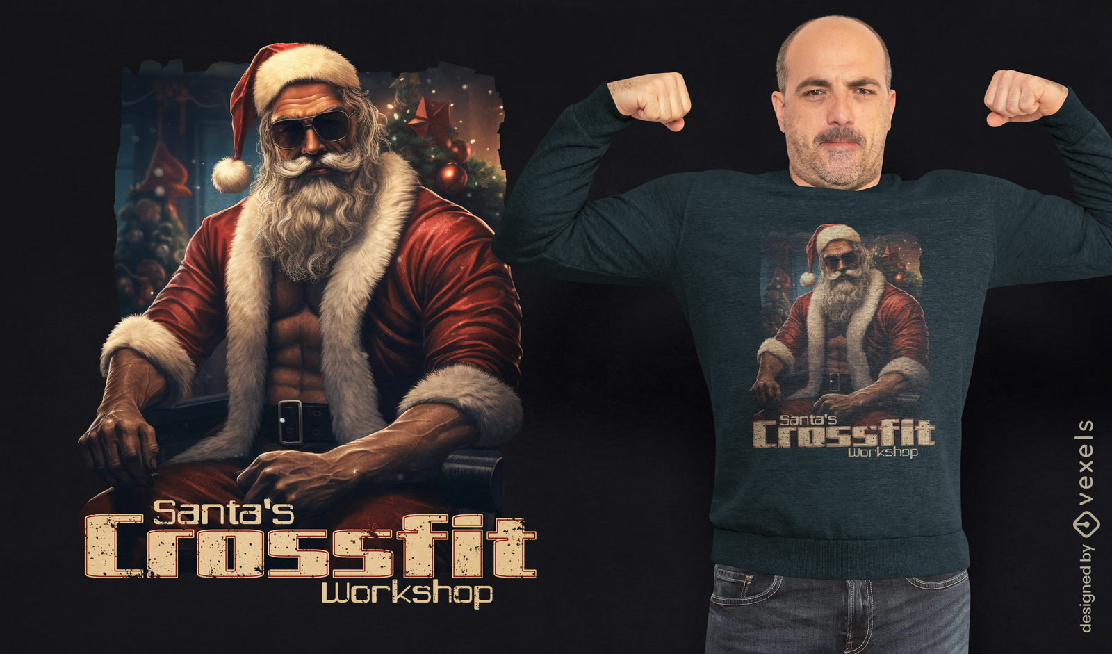 Diseño de camiseta psd de crossfit santa claus