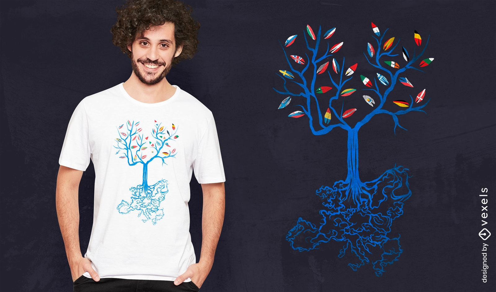 Watercolor tree with flags t-shirt design