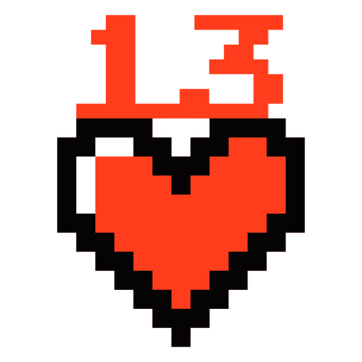Pixel heart with the number 13 PNG Design