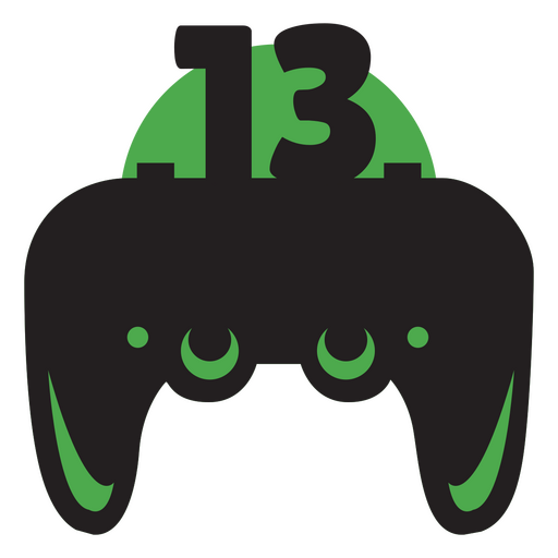 Controlador de juego verde con el número 13 Diseño PNG