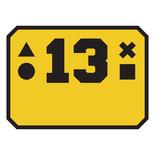 Placa amarela e preta com o número 13 Desenho PNG