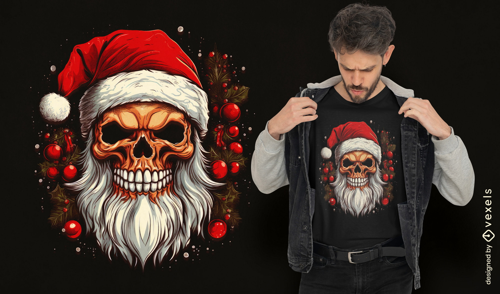 Diseño de camiseta psd calavera de santa claus