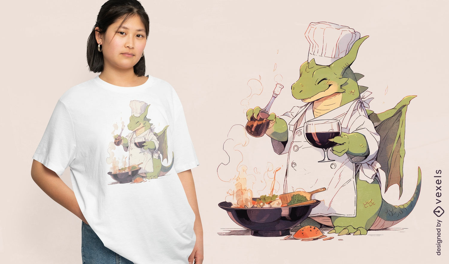 Diseño de camiseta de chef dragón.