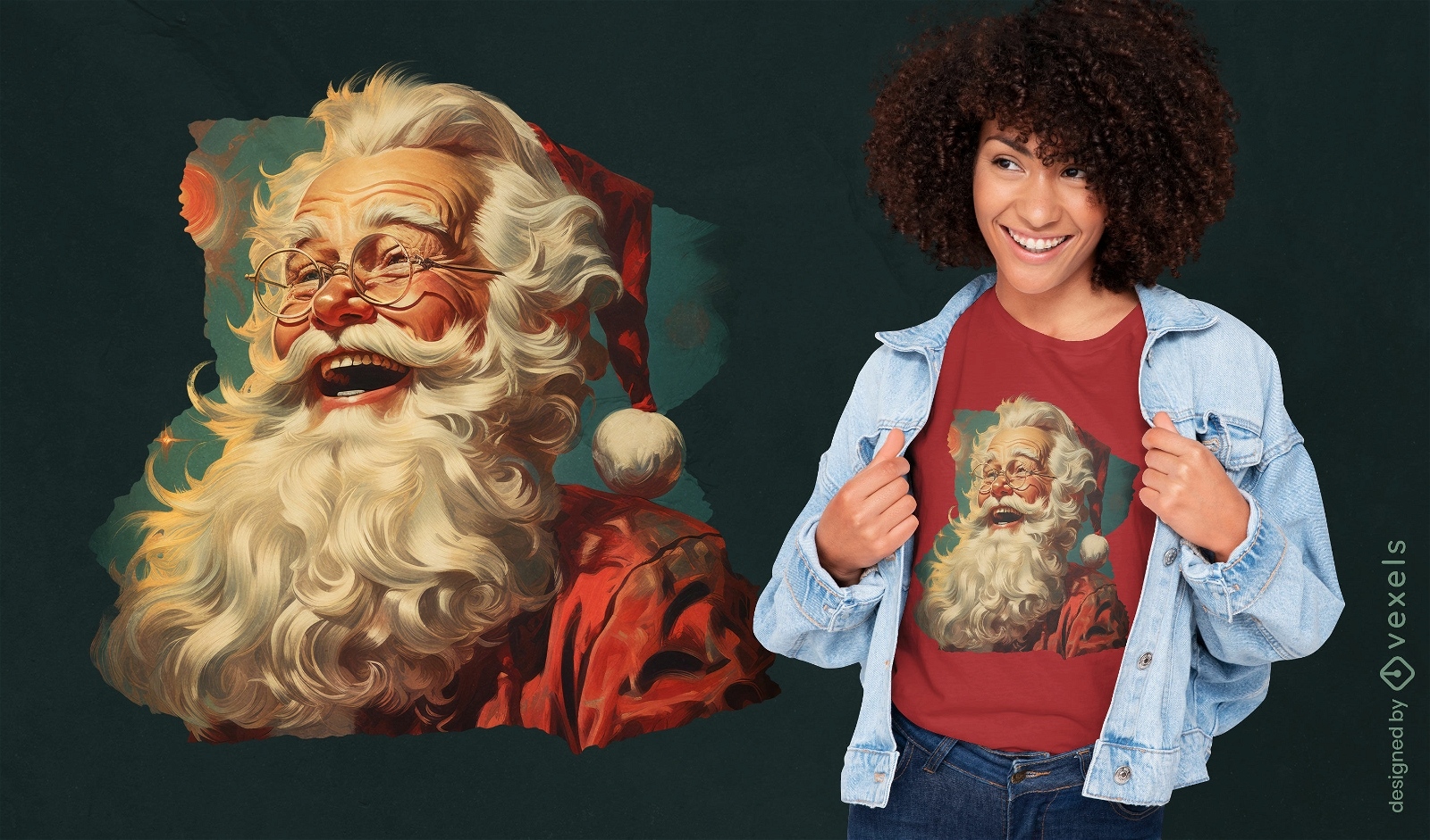 Design de camiseta psd com ilustra??o vintage do Papai Noel