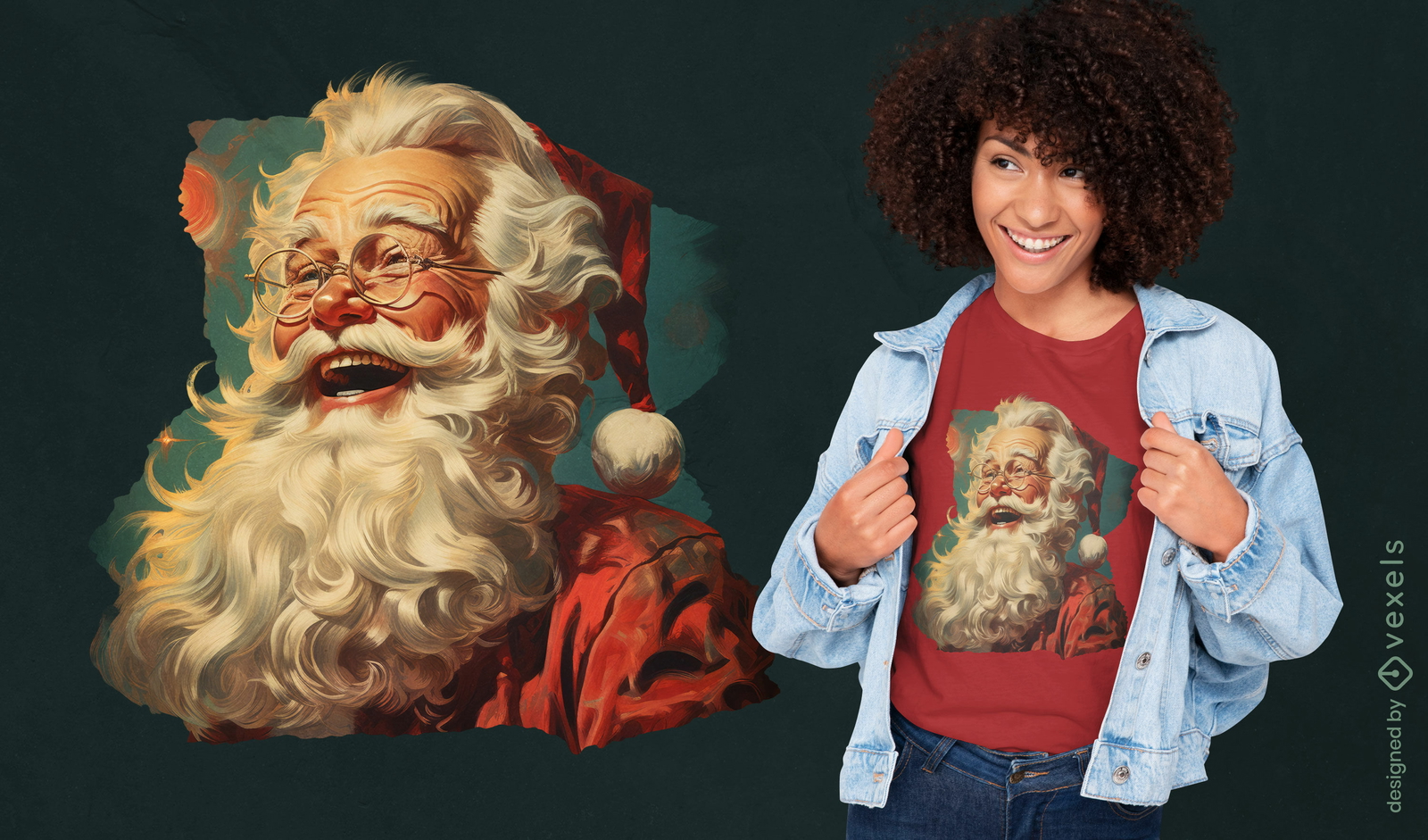 Diseño de camiseta psd con ilustración de Papá Noel vintage