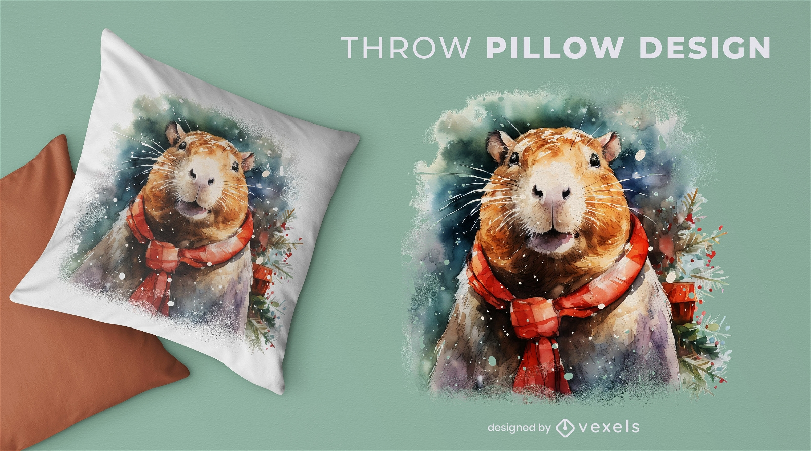 Capybara christmas throw pillow design