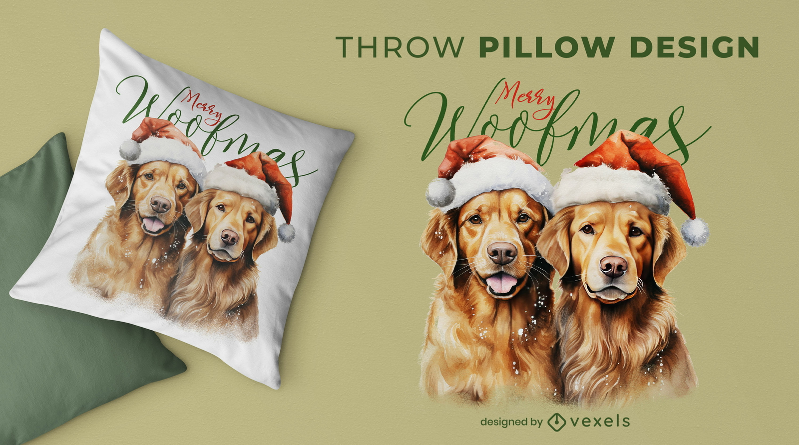 Diseño de almohada navideña de Golden Retrievers.