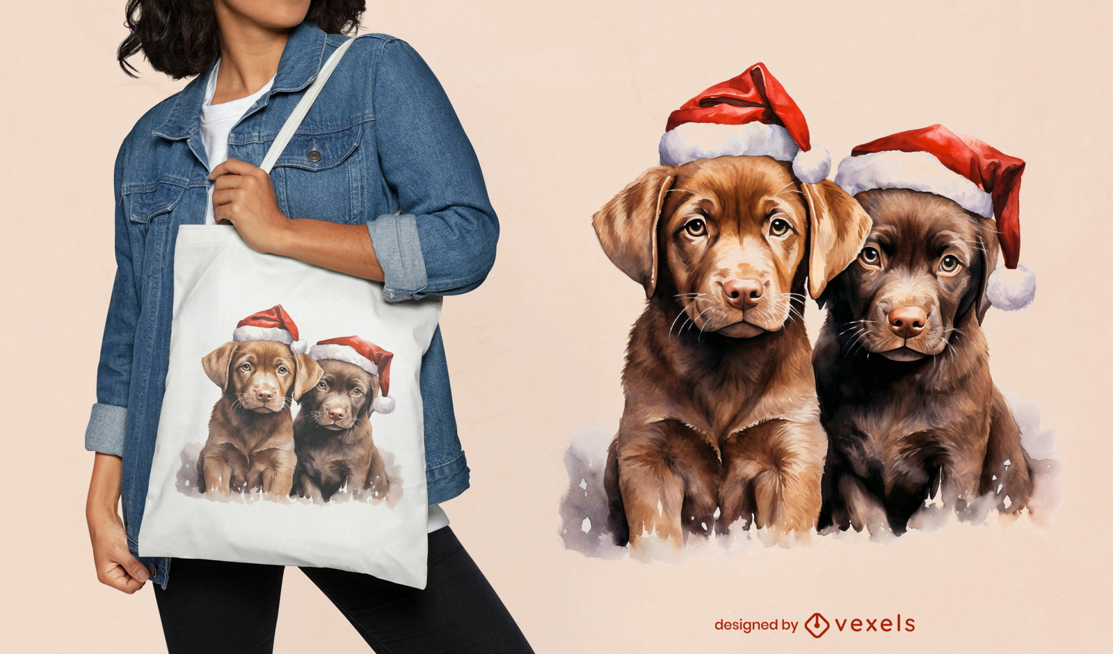 Dise?o de bolso de mano navide?o con lindos cachorros.