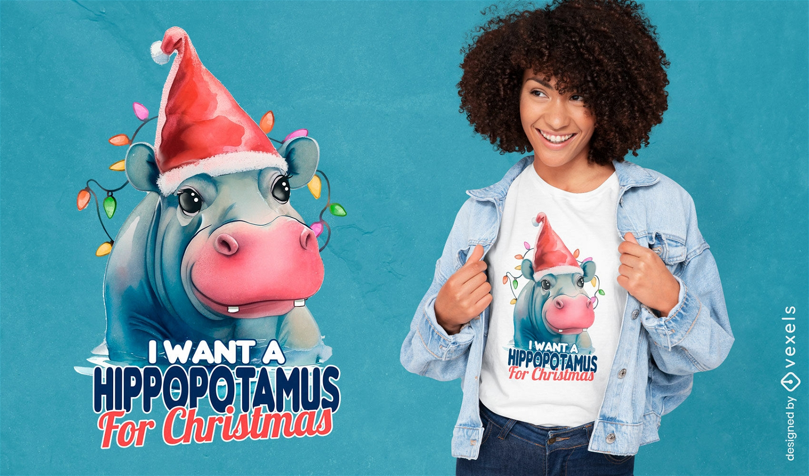 Hippopotamus for christmas t-shirt design