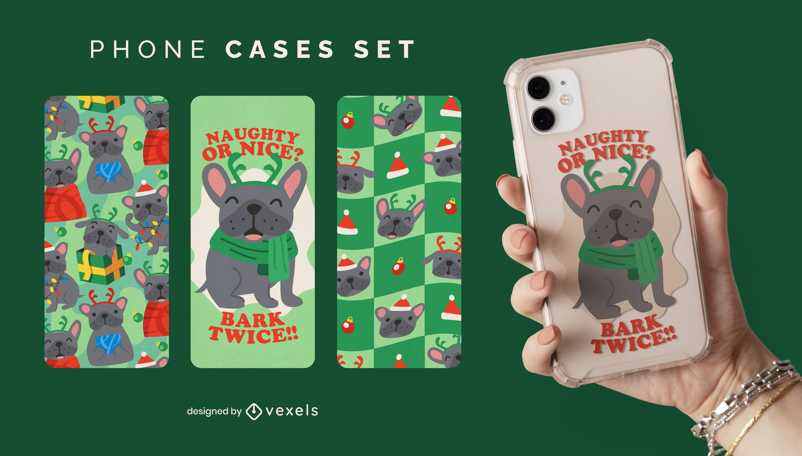 Conjunto de capas de telefone de buldogue francês de Natal