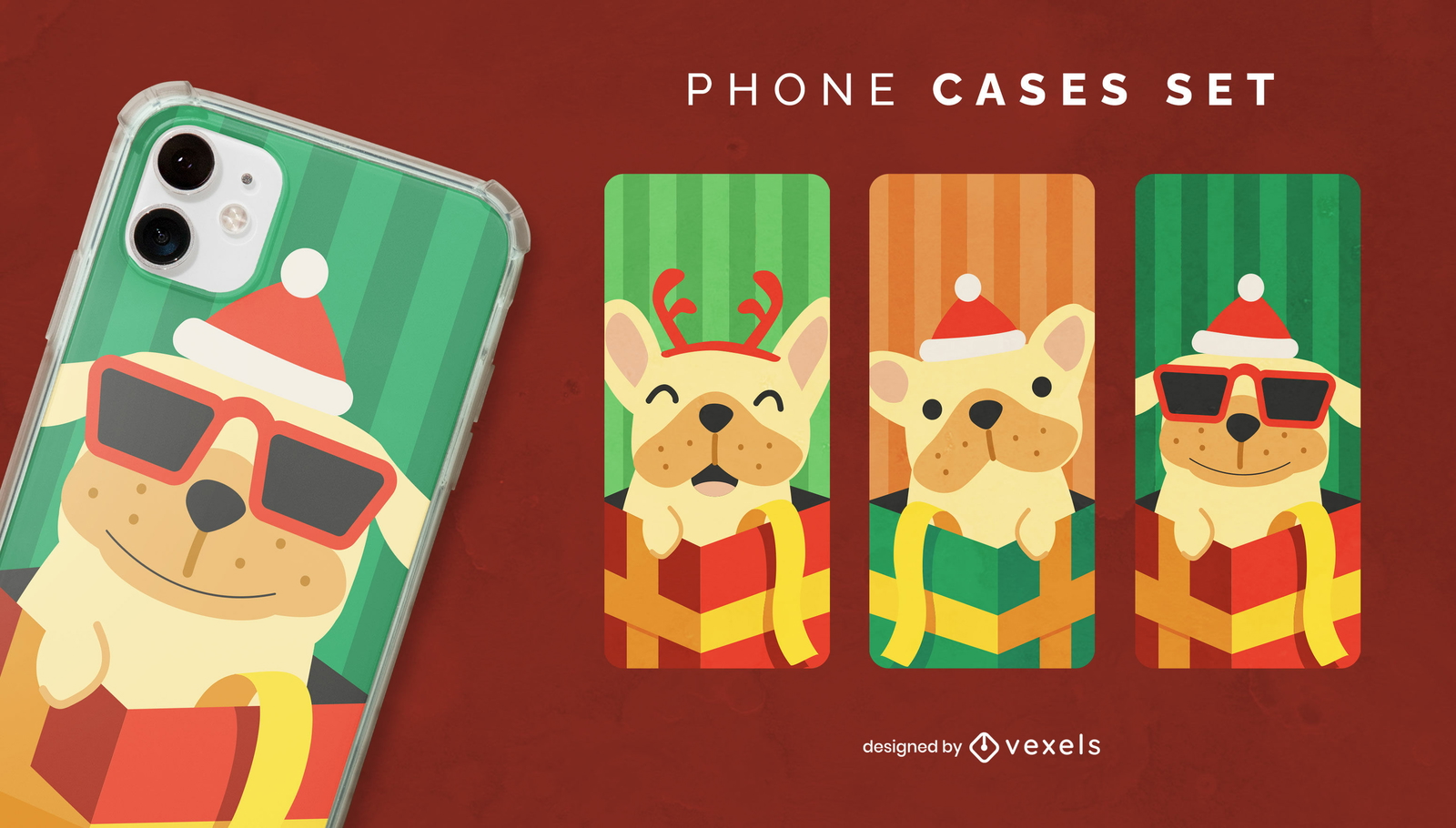 Set de fundas para teléfono con perros lindos navideños