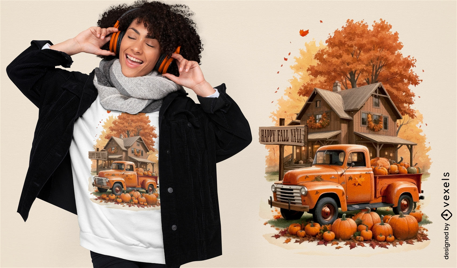 Autumn countryside truck t-shirt design