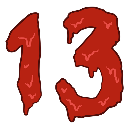 Número rojo 13 con sangre goteando Diseño PNG
