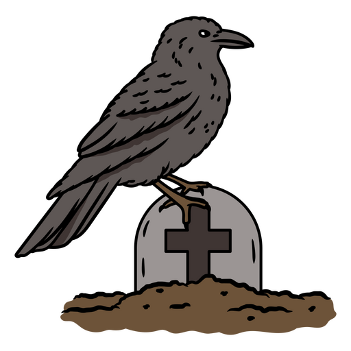 Crow sits on top of a gravestone PNG Design