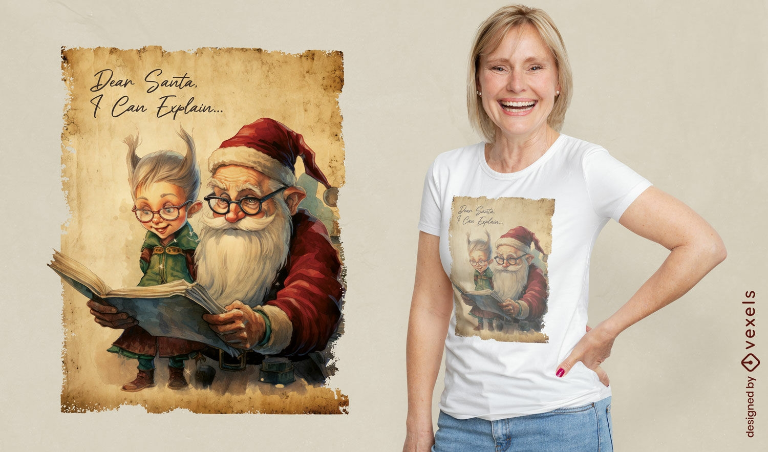 Papai Noel está lendo o design de uma camiseta