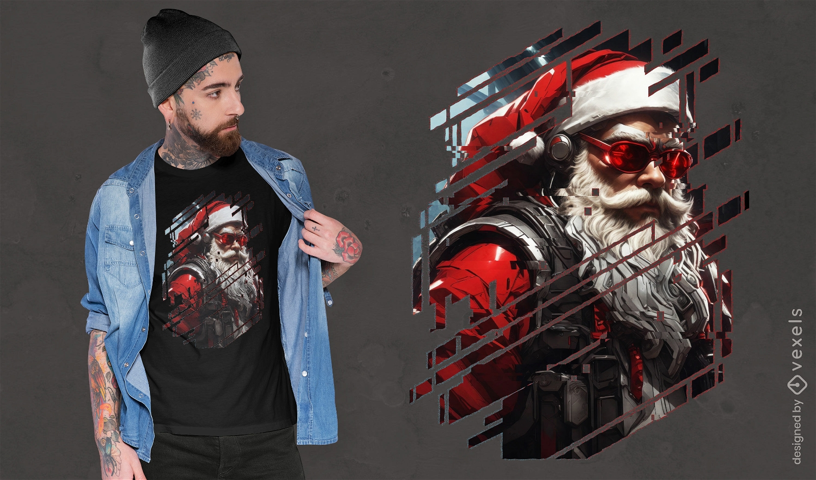 Design de camiseta do Papai Noel Cyberpunk
