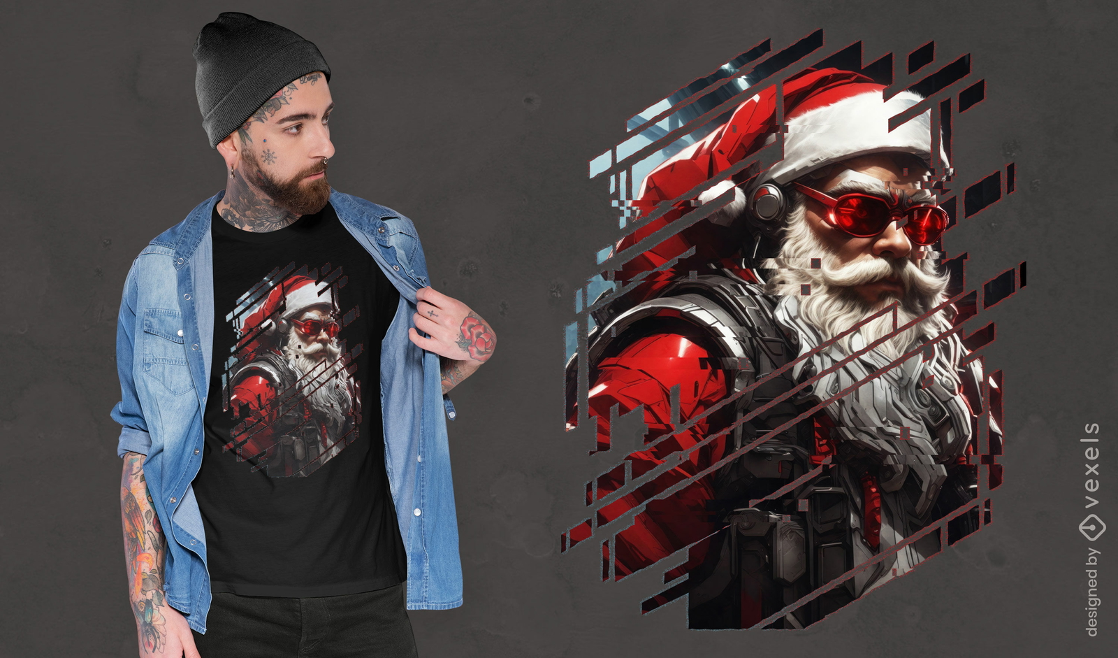 Diseño de camiseta Cyberpunk Santa.