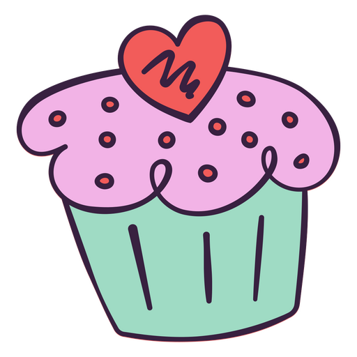 Cute cupcake design with heart decoration PNG Design