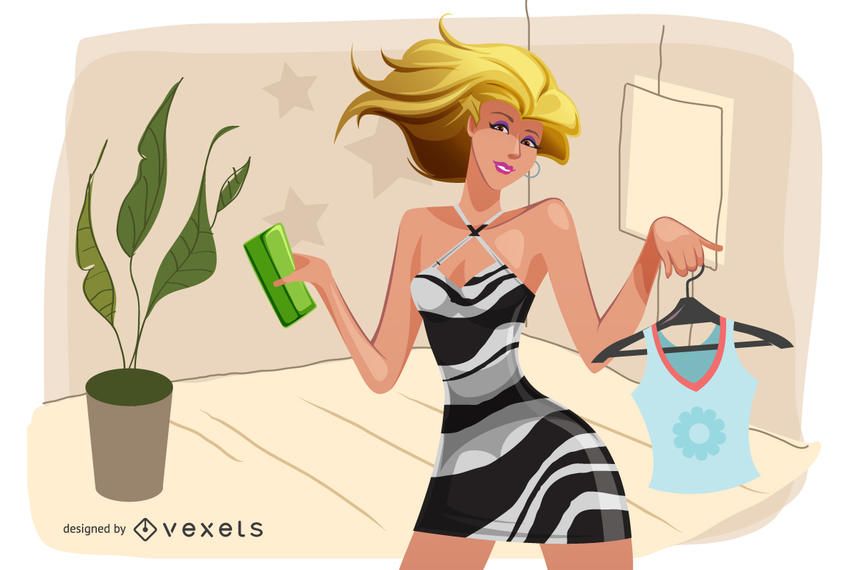 Chica de compras de moda ilustración vectorial Chica de compras de moda ilustración vectorial