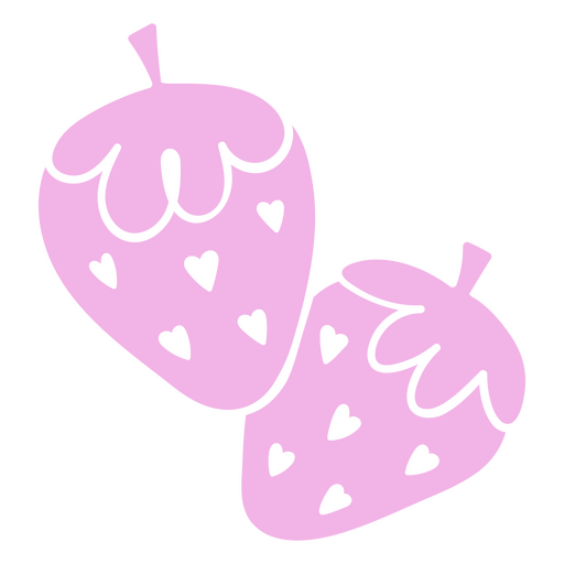 Dos fresas rosas con corazones. Diseño PNG