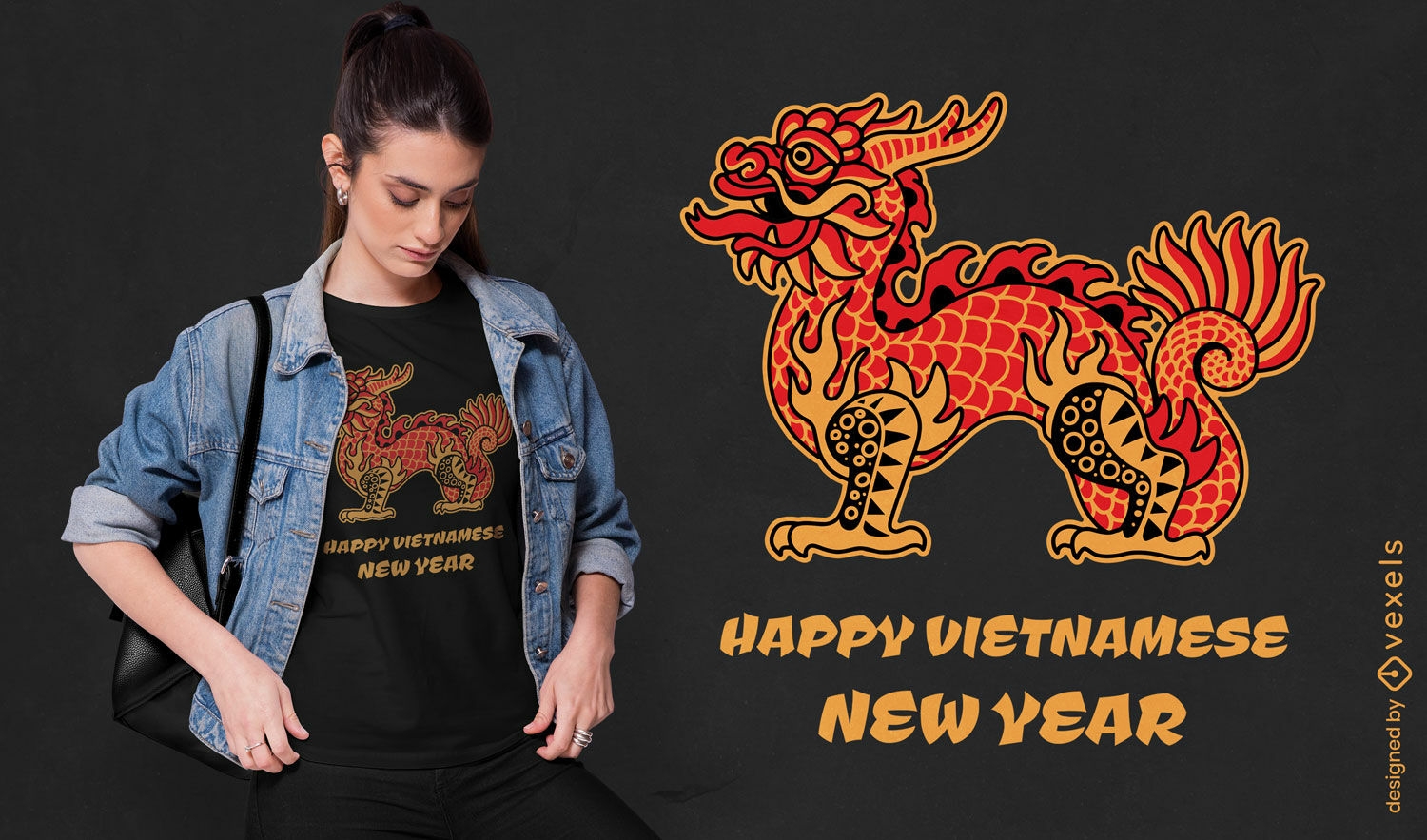 Diseño de camiseta feliz año nuevo vietnamita.