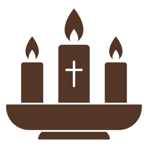 Icono marrón con tres velas y una cruz. Diseño PNG