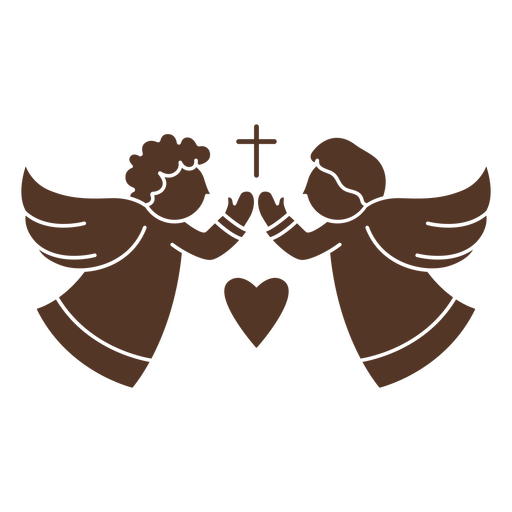 Dois anjos marrons segurando uma cruz Desenho PNG