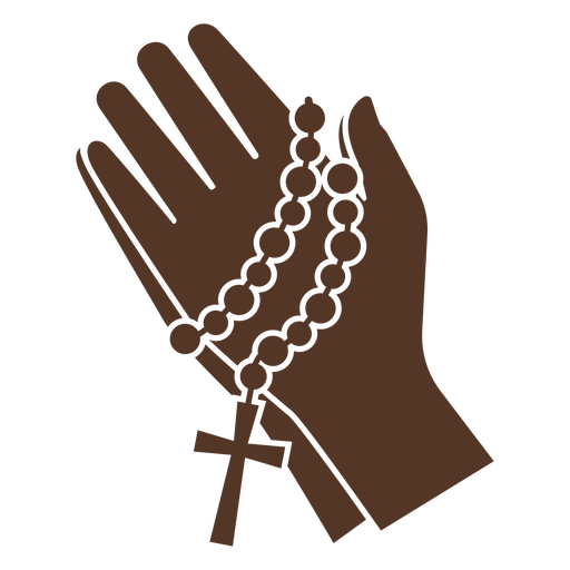 Brown hand holding a rosary and a crucifix PNG Design
