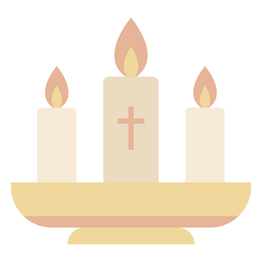 Três velas em um prato com uma cruz Desenho PNG